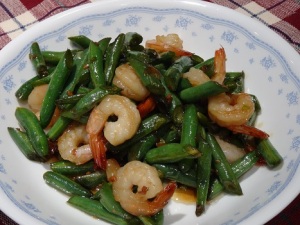 green beans and prawns